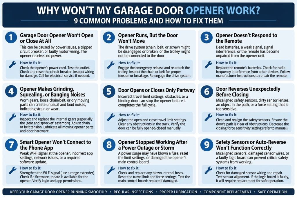 Why Won’t My Garage Door Opener Work? 9 Common Problems and How to Fix Them